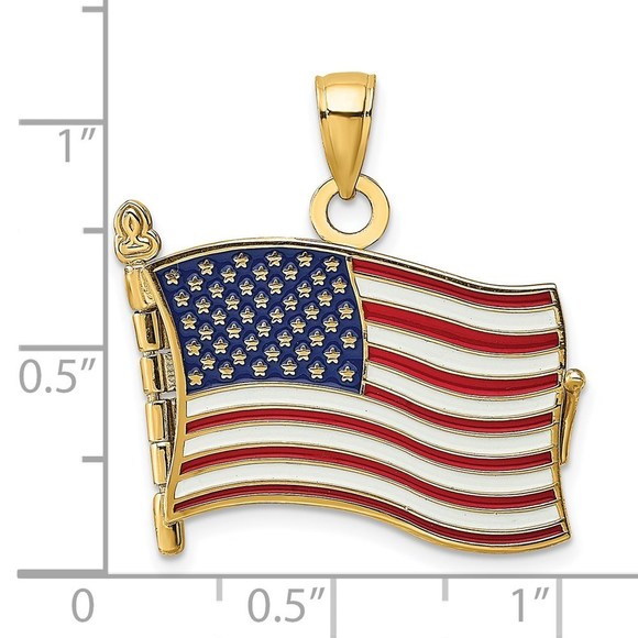 14k Yellow Gold w/ Enamel 3-D Pledge Of Allegiance Flag Book Charm Pendant - Picture 4 of 9